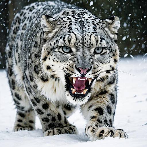 Snow Leopard Pouncing in Snow