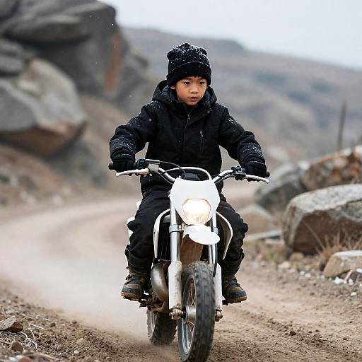 Winter Motorcycle Adventure of a Young Boy