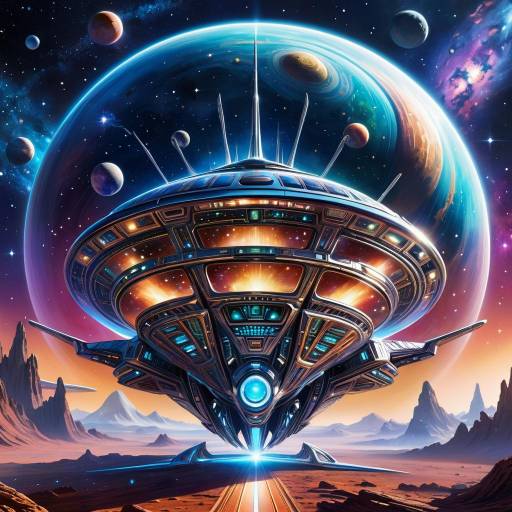 Intricate Chrome Alien Spaceship in Cosmos Intricate Chrome Alien Spaceship in Cosmos