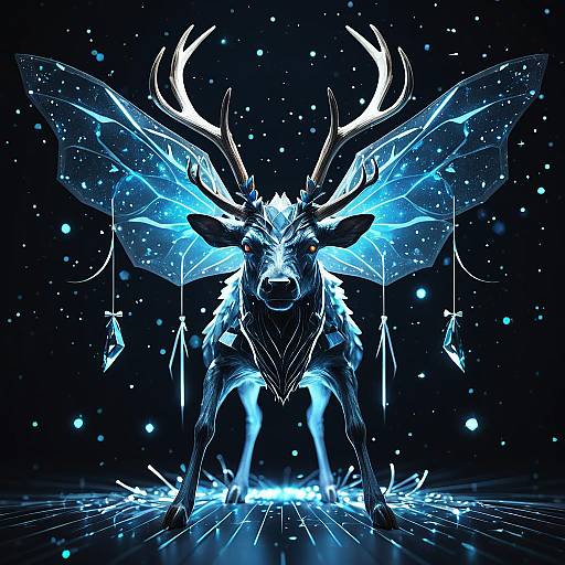 Iridescent Hexagonal Crystal-Winged Ribbon-Tail Creature