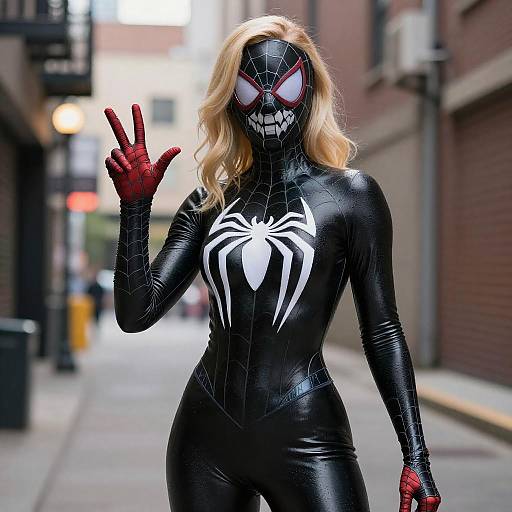 Blonde Spider-Woman in Urban Alley