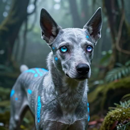 Close-Up Portrait of Neon Alien Dog