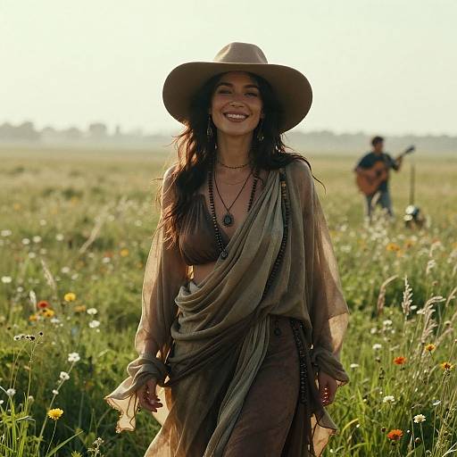 Sunlit Earth-Toned Meadow Portrait