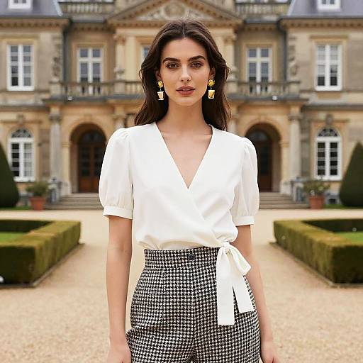 Chic Hourglass Woman at Historic Mansion