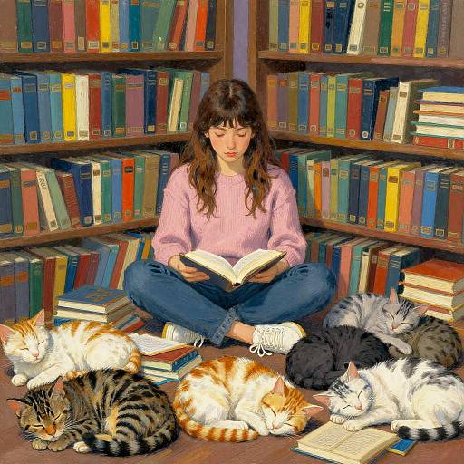 Psychedelic Librarian with Napping Cats