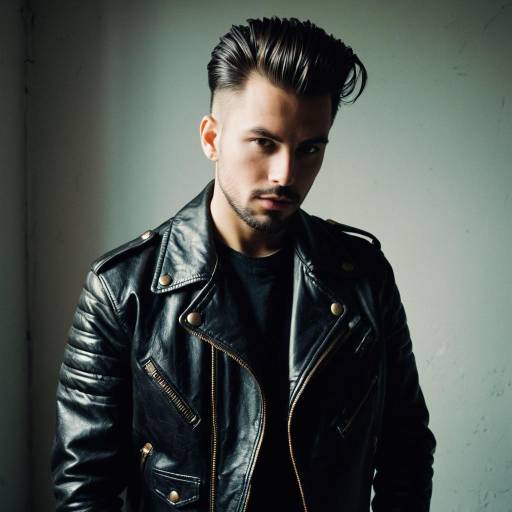 Man with Pompadour Fade Hairstyle and Leather Jacket