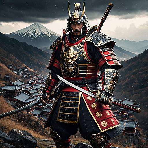 Crimson Shogun in Stormy Mountain Pass