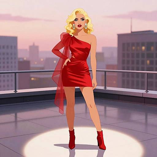 Elegant Woman on Luxury Rooftop Helipad