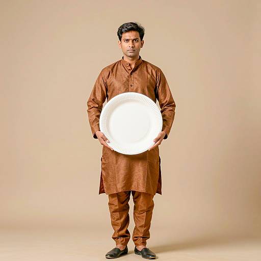Indian Man Holding Large White Paper Plate