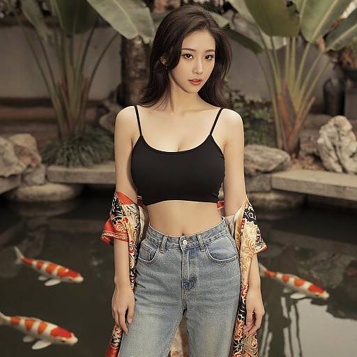 Elegant Asian Woman in Tropical Garden