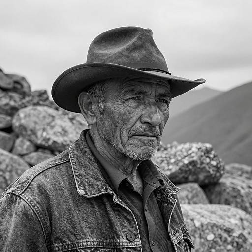 Rugged Man in Mountainous Landscape