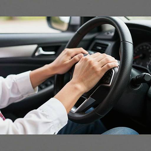 Close-Up Hands on Steering Wheel