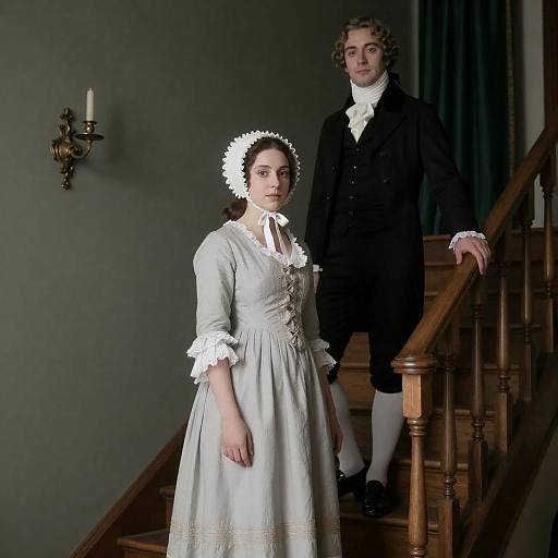 18th Century Woman on Wooden Staircase