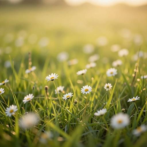 Golden-Hour Meadow with Dancing Daisies