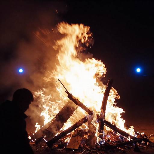 Eerie Night Scene with Fiery Dragon Structure