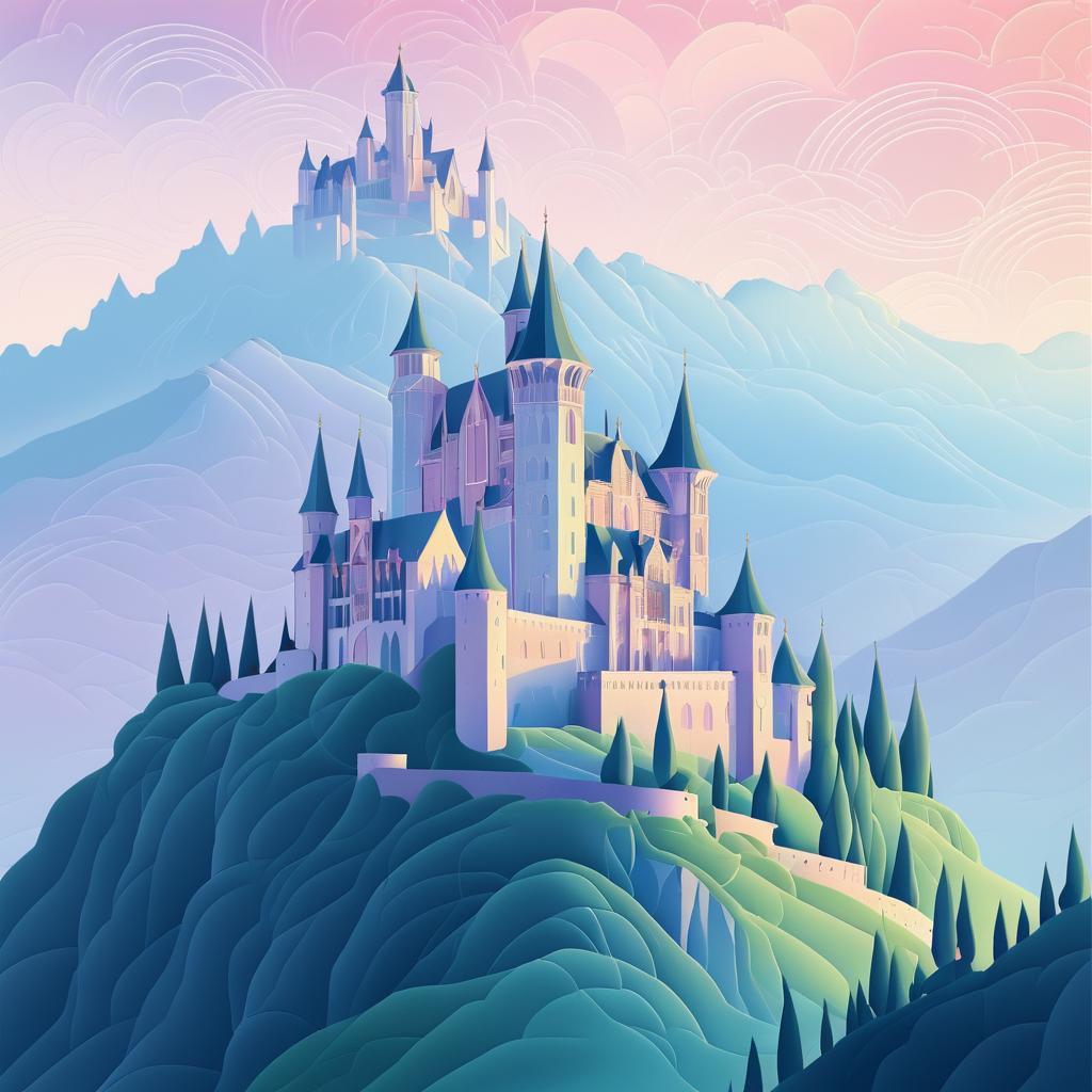 Serene Art Nouveau Castle Illustration