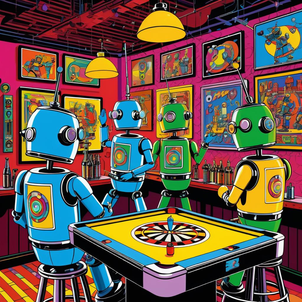 Whimsical Robots Darts in a Beer Bar