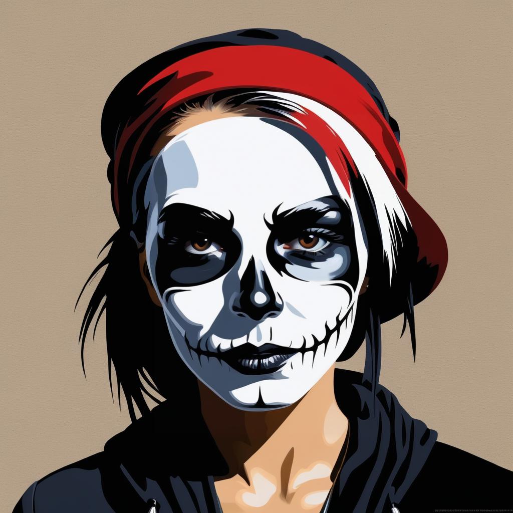 Skull-Painted Woman in Banksy Style