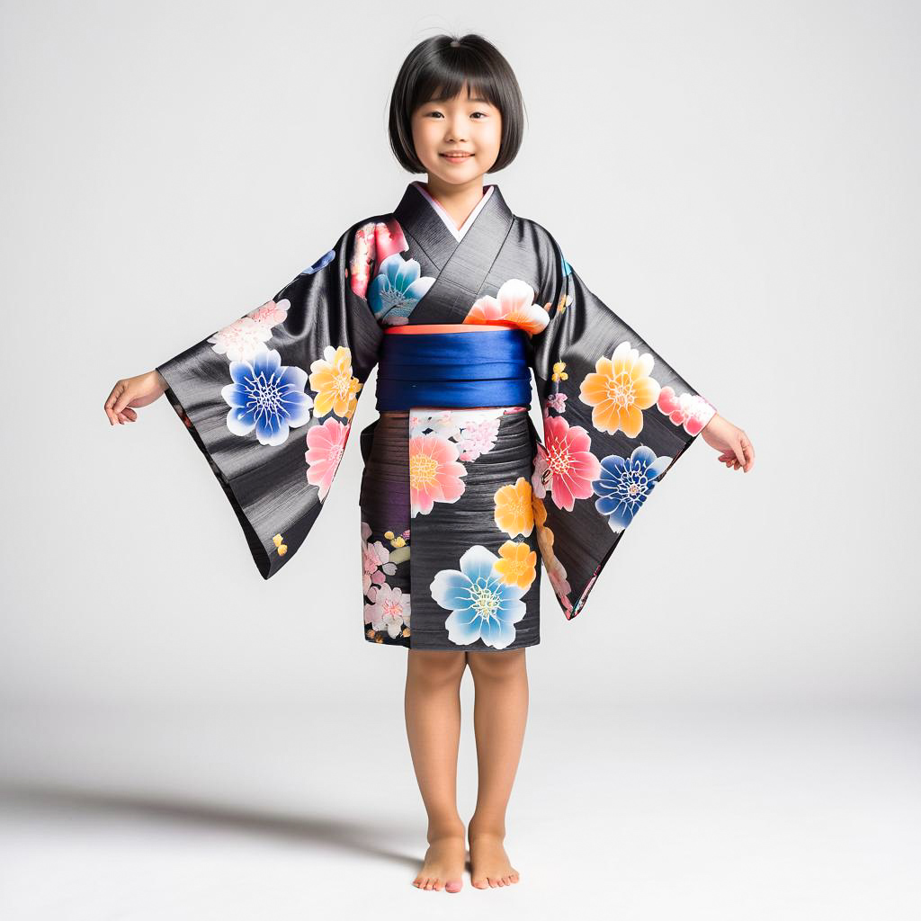 Excited Girl in Colorful Yukata