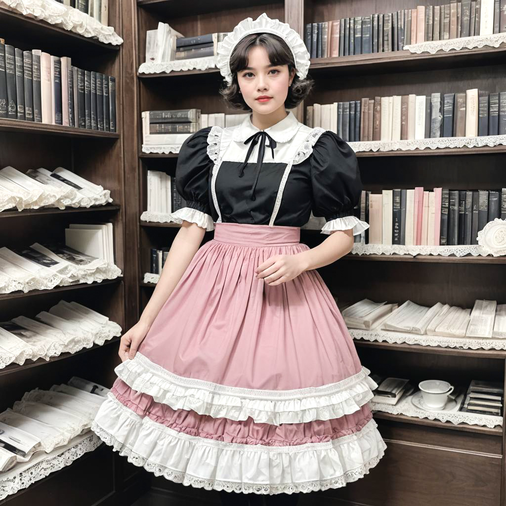 Classic Maid in Vibrant Victorian Library