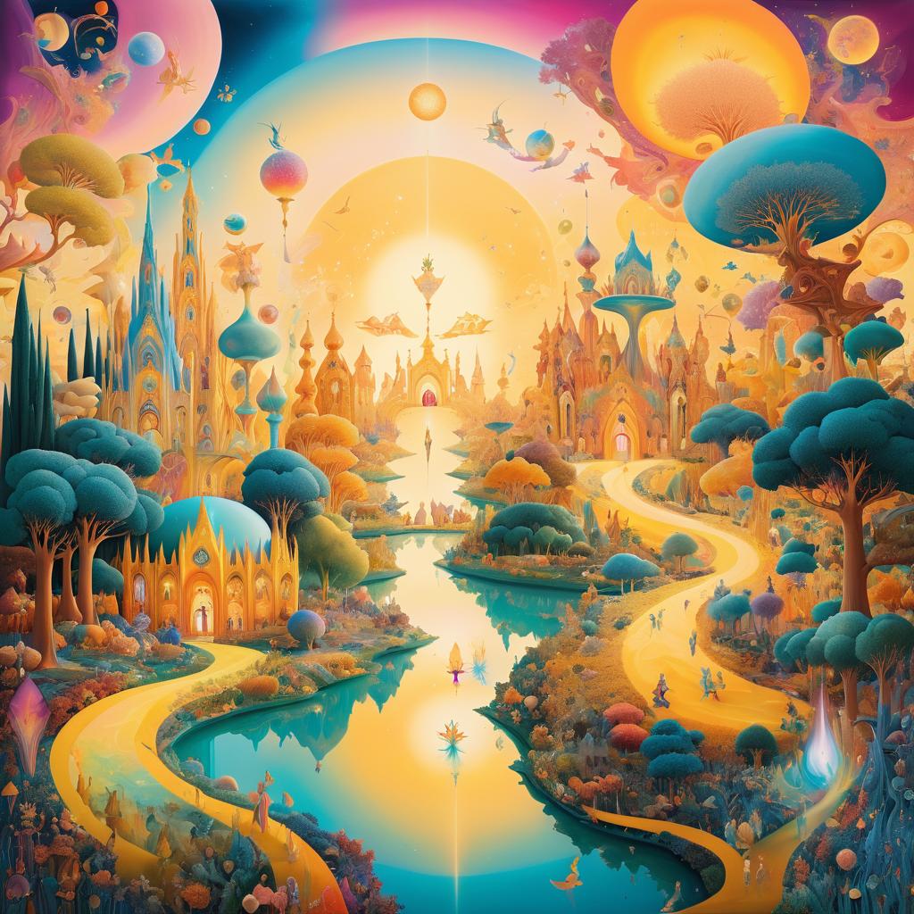 Vibrant Bosch-Inspired Utopian Dreamscape