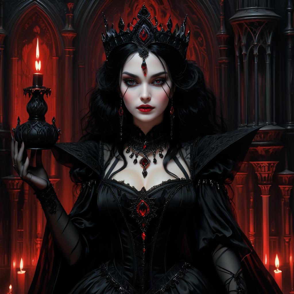 Gothic Sorceress in Candlelit Castle