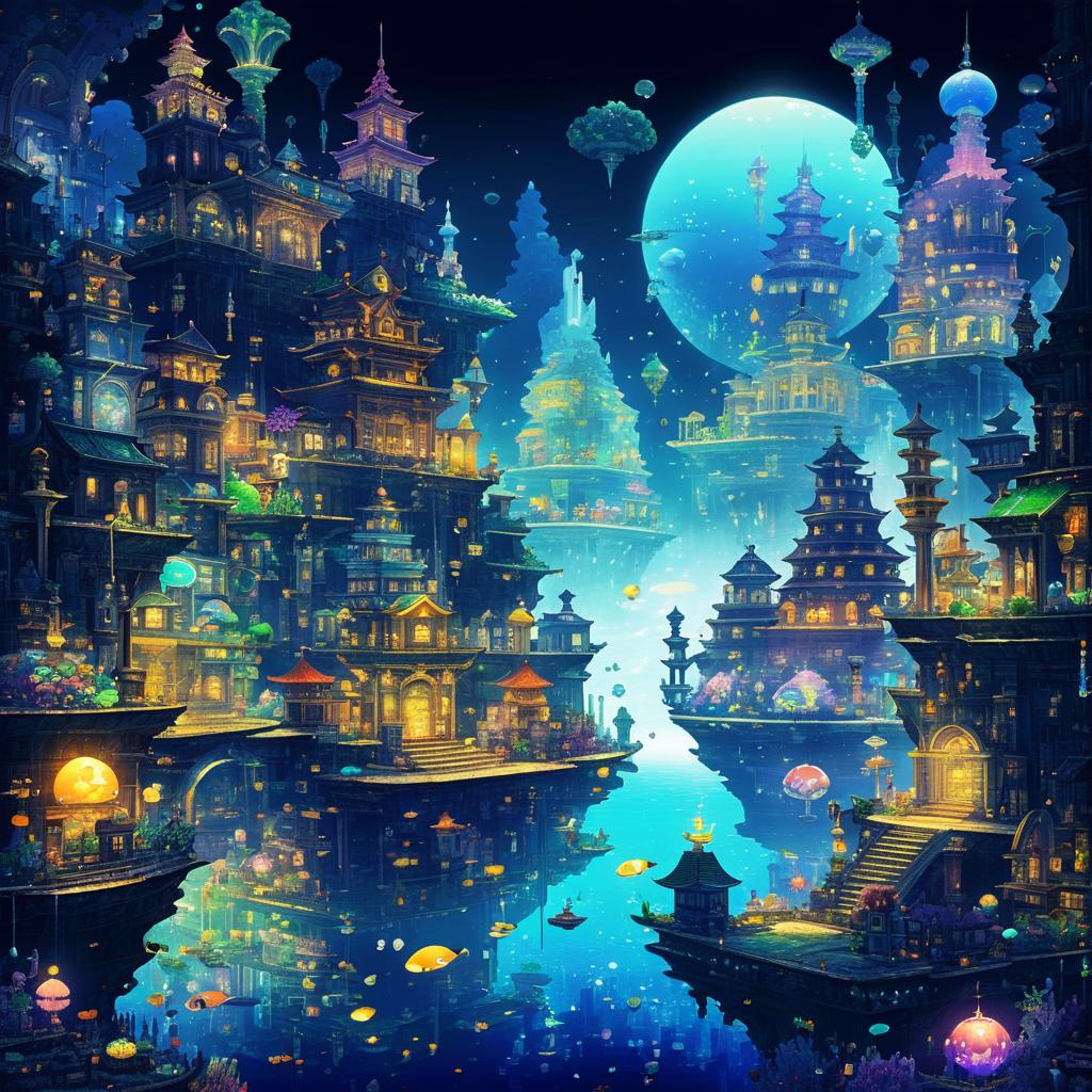 Mystical 2D Underwater Port Town Art