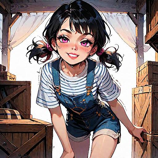Smug Girl Leaning on Crate in Warehouse