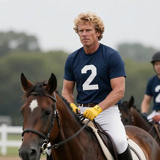 Man Riding Brown Horse in Polo Match