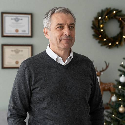 Middle-Aged Man Indoors During Holidays