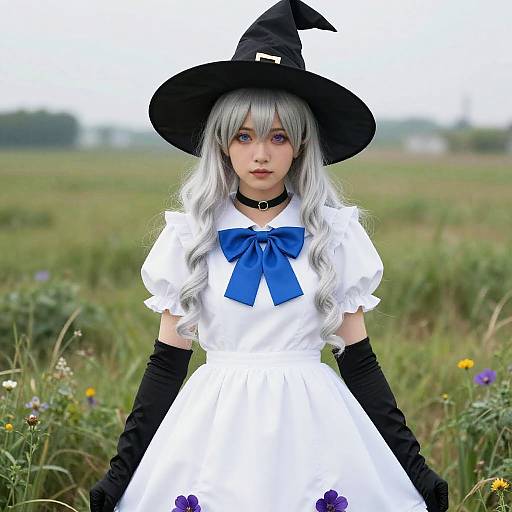 White-Haired Witch Standing in Field