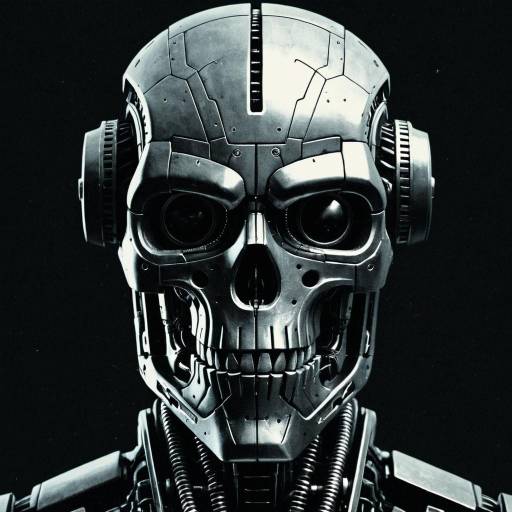 Intricate Hollow Robot and Human Head Illustration