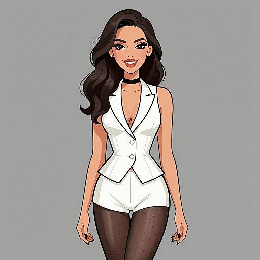 Chic Smiling Woman in Tuxedo Playsuit