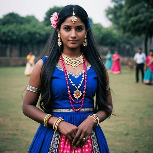Elegant Garba Dancer in Blue Dress