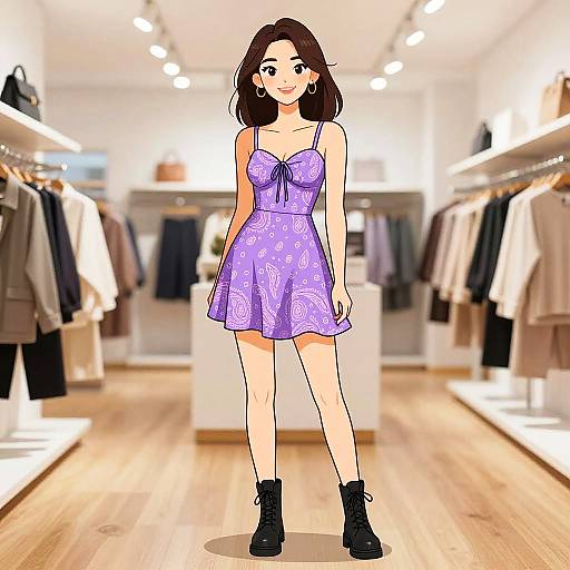 Smiling Woman in Paisley Mini Dress