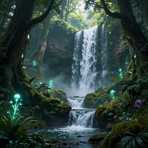 Fantasy Forest with Layered Waterfalls