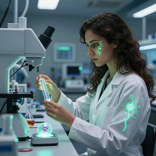 Futuristic Pharmaceutical Researcher in High-Tech Lab