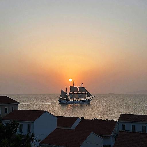 Impressionist Sunset Sail Over Seaside Village