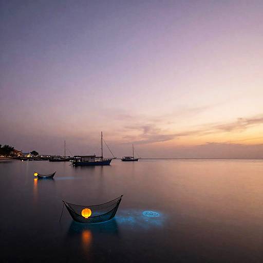 Lavender Twilight Over Bioluminescent Harbor