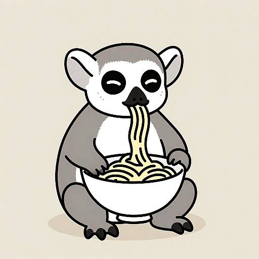Vintage Cartoon Lemur Eating Spaghetti