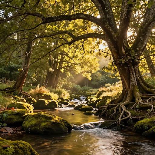 Serene Forest Glade in Sunlight