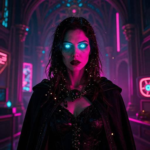 Cinematic Neon Gothic Woman Portrait