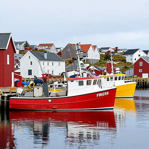 Vibrant Dories in Newfoundland Harbor