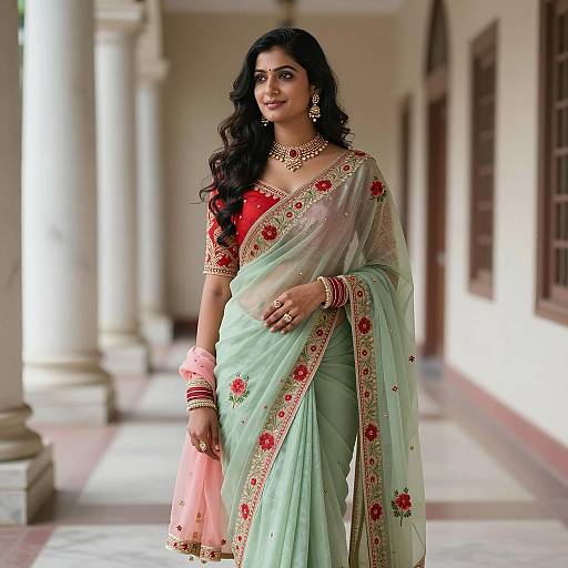 Indian Woman in Embroidered Saree