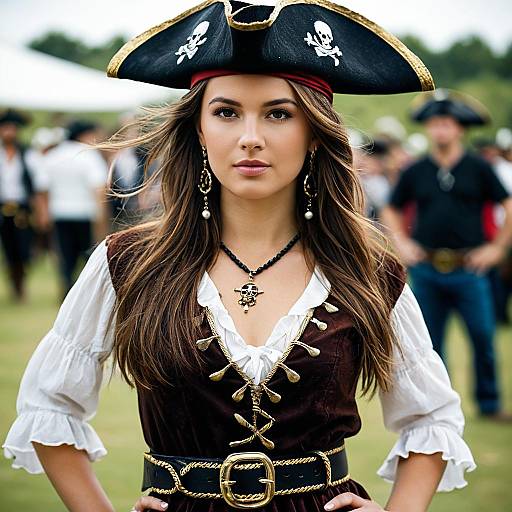 Woman in Pirate Costume with Tricorn Hat