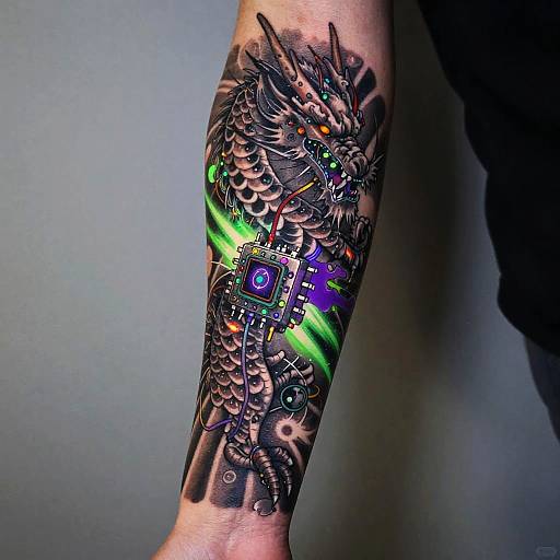 Cybernetic Dragon Tattoo Design