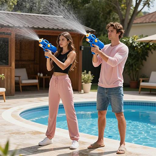 Water Fight at the Poolside