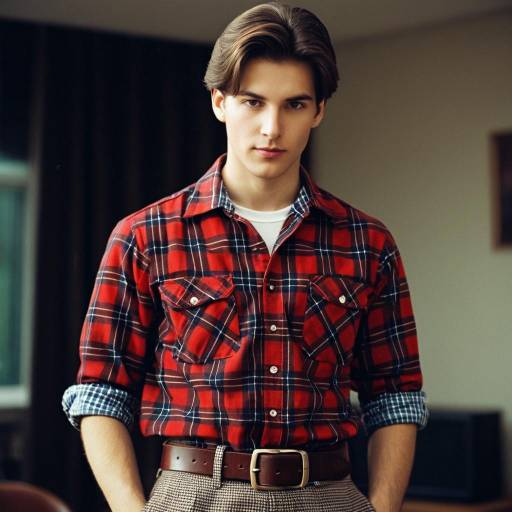 Young Man in Retro Plaid Shirt