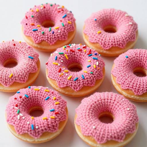 Knitted Pink Donuts with Colorful Sprinkles
