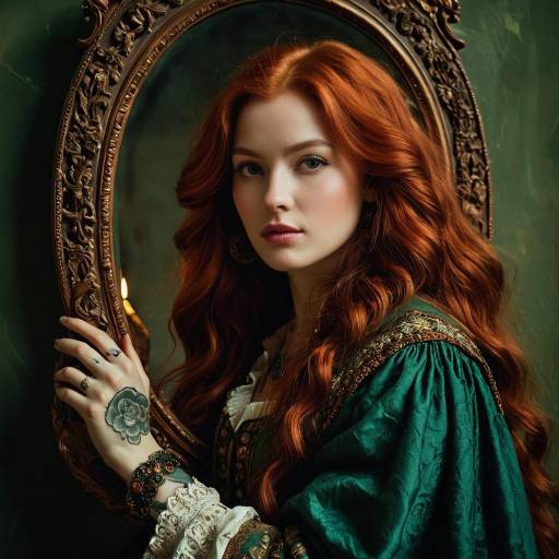 Red-haired Woman in Renaissance Style Holding Mirror